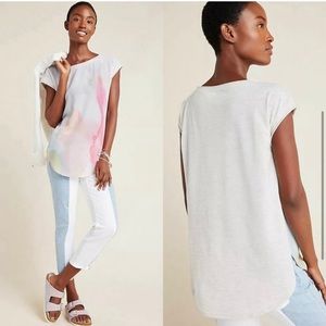 Anthropologie Watercolor Tie Dye Art Print Tuscany Boatneck Tunic Top Tee